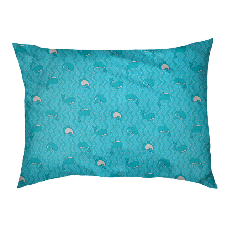 Coussin pour chien Campion Whales, Moyen (L 29,5 po x P19,5 po x H 9,5 po), Cyan foncé / blanc