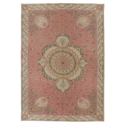 Oversized Vintage Aubusson Rug, Elegant Medallion And Swan Motifs - Rug & Kilim