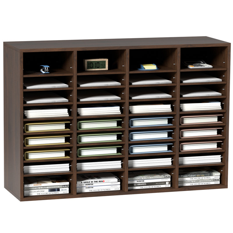 Brown 36-Compartment Adjustable Wood Office Mailbox