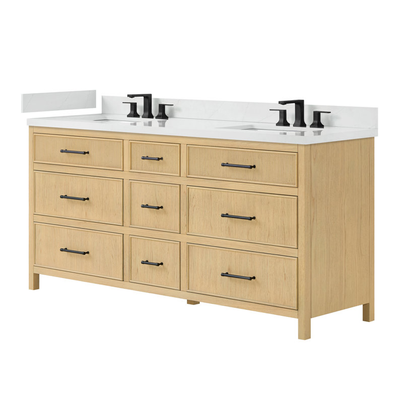 Ensemble de meuble-lavabo double 72 po Isola, Beige, Noir mat, Quartz Giotto