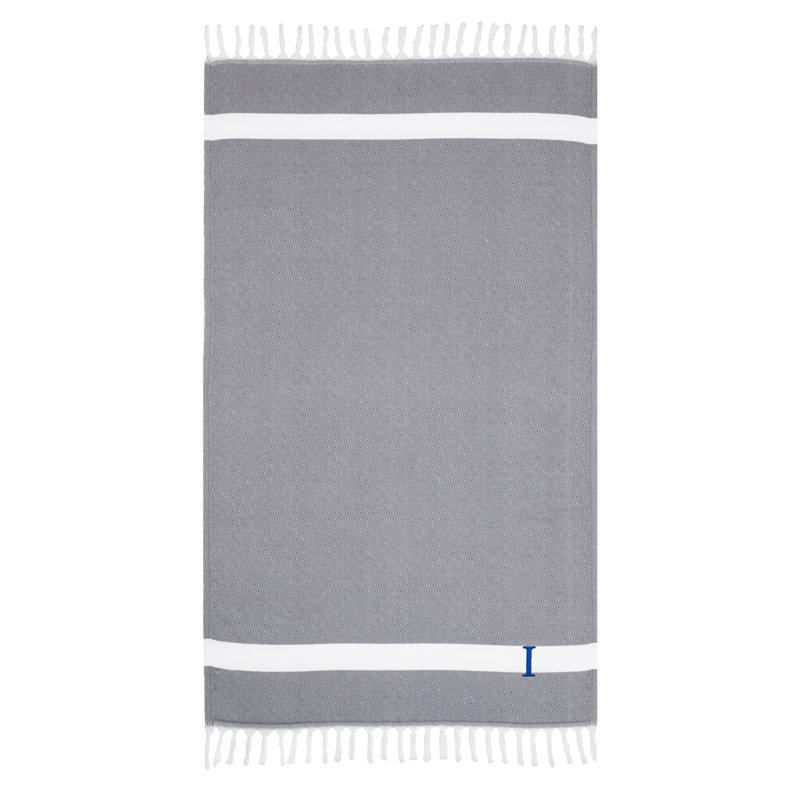 Serviette de plage Diamond Pestemal personnalisée 100% coton turc, Gris / Bleu marine, I
