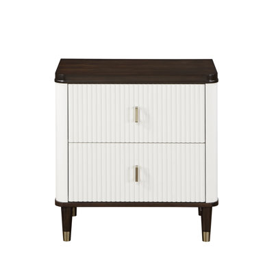 White & Walnut Finish Night Stand W/USB