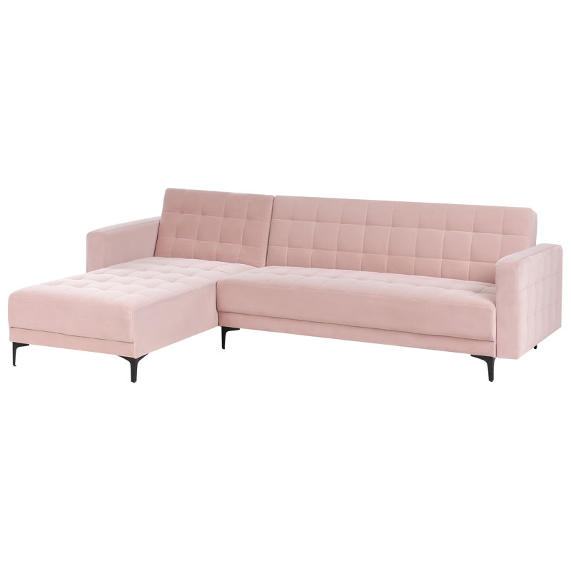 Aliyha 4 Seater Velvet Sofa Bed, Pink, Left Hand Facing