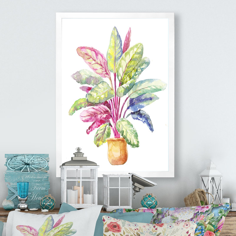 Reproduction d'art sur toile, plante traditionnelle en pot Calathea Makoyana, H 36 po x l 24 po x P 1 po, Cadre photo blanc
