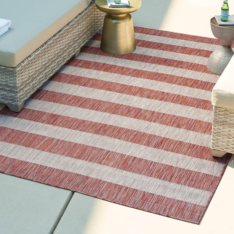 Simkins Striped Red/Gray Indoor / Outdoor Area Rug, Rectangle 10' x 13'1"