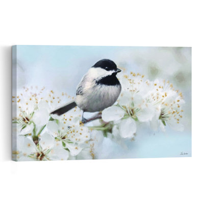 Chickadee'S Perch I Whimsical Contemporary Bird Spring Wall Art Print 1 Piece Wrapped Canvas Wall Art
