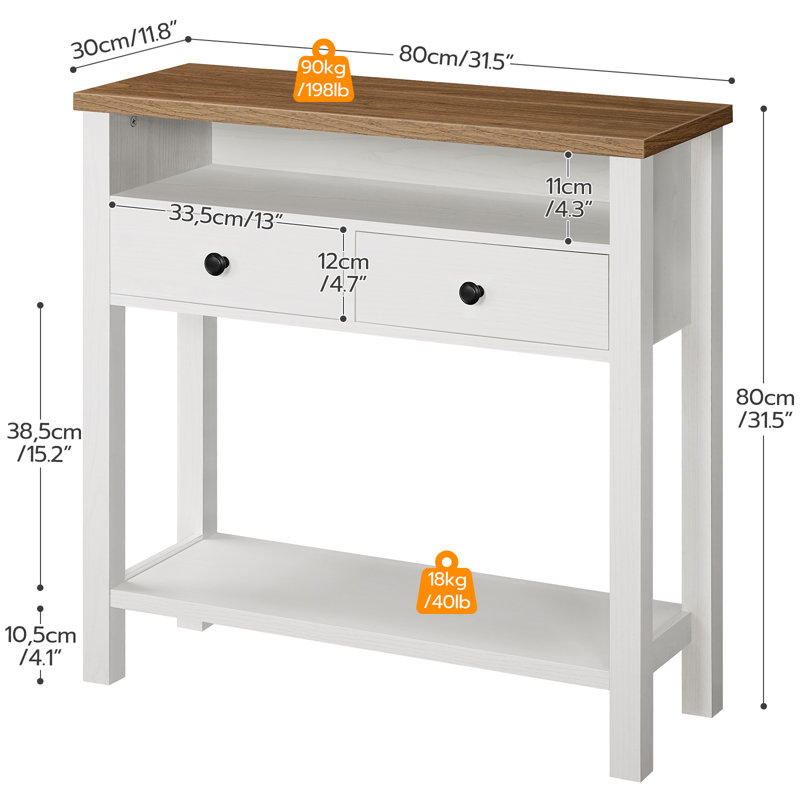 Console de hall d'entrée 31,5 po Sayveon, Blanc, H 31,5 po x l 31,5 po x P 11,8 po, 2