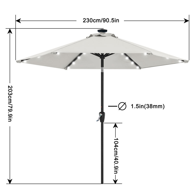 Parasol de marché solaire à DEL Cutshall avec inclinaison et relevage à manivelle, Crème, 7.5'