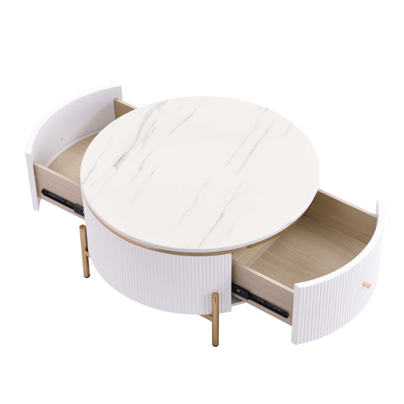 Aldwyche Coffee Table with 2 large Drawers Storage, Accent Table,Living Room Table, Off-White