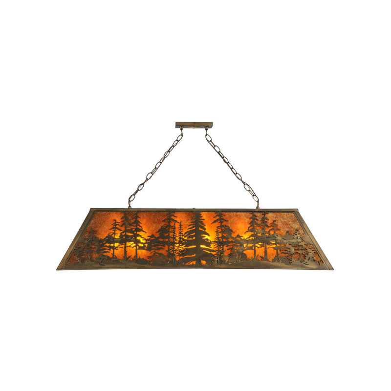 Antique Copper and Amber Glass Pine Tree Pendant Light