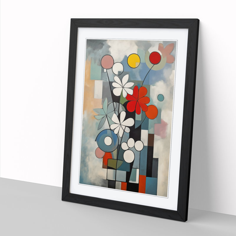 FRM-V0523-870X Flowers Bauhaus Vol.4 - Single Picture Frame Print, Oak Framed, 64cm H x 46cm W x 2cm D