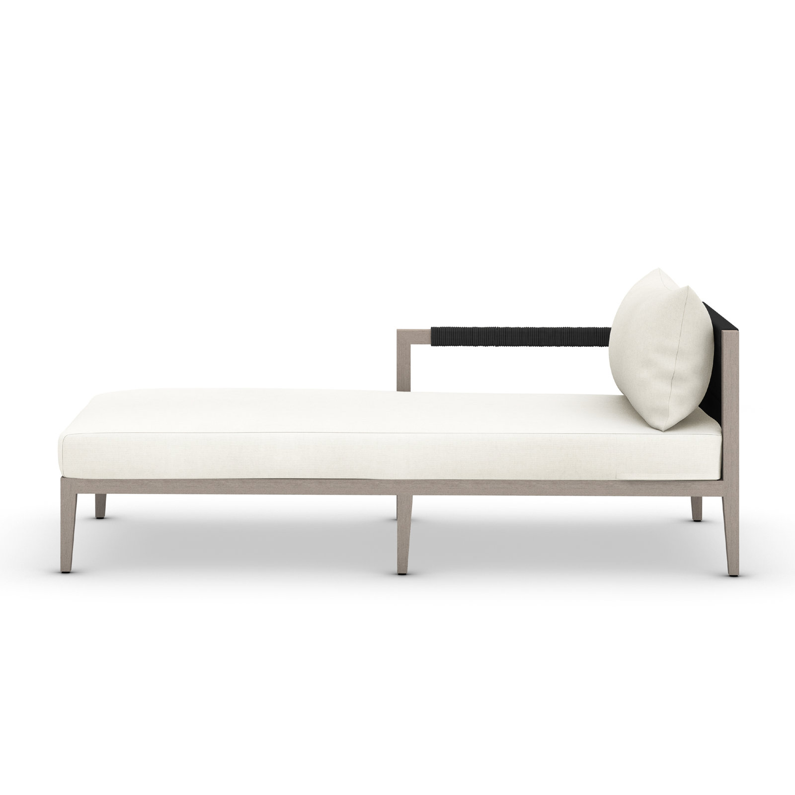 Kristine 33'' Outdoor Teak Chaise Lounge, Polyester Blend Ivory, Weathered Gray/Dark Gray