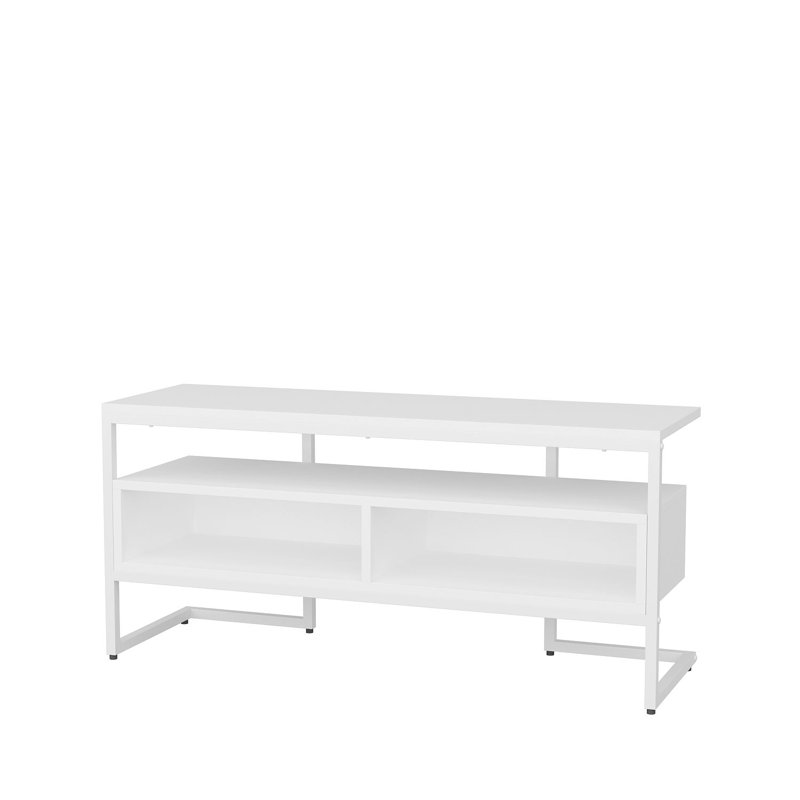 Meuble télé moderne blanc 43,3 po x 13,8 po x 19,6 po | 100% panneau de particules enduit de mélamine, épaisseur: 0,7 pouce | Conception élégante pour les espaces de salon et de divertissement, solution de rangement élégante et durable