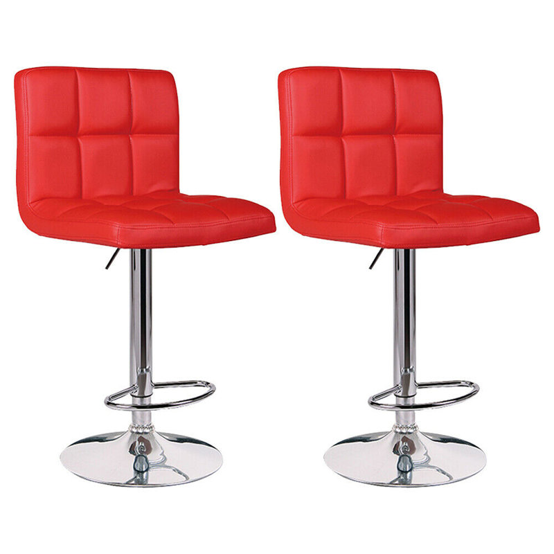 2 pièces Tabourets de bar en cuir synthétique à hauteur de comptoir et chaises de pub pivotantes réglables, Rouge