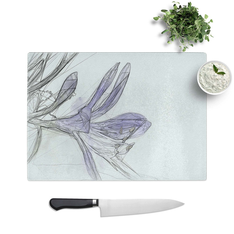 Glass Lilac Lilly Flower in Bloom in Abstract Chopping Board, 28.5 cm W x 20 cm L