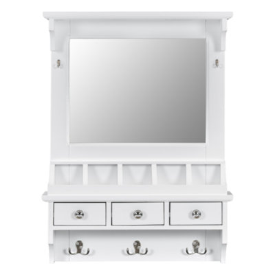 Wall-Mounted Floating Vanity With LED Mirror - Space-Saving Makeup Station With Drawers & Hooks - Decorative Storage Organizer For Small Bathrooms & Bedrooms
