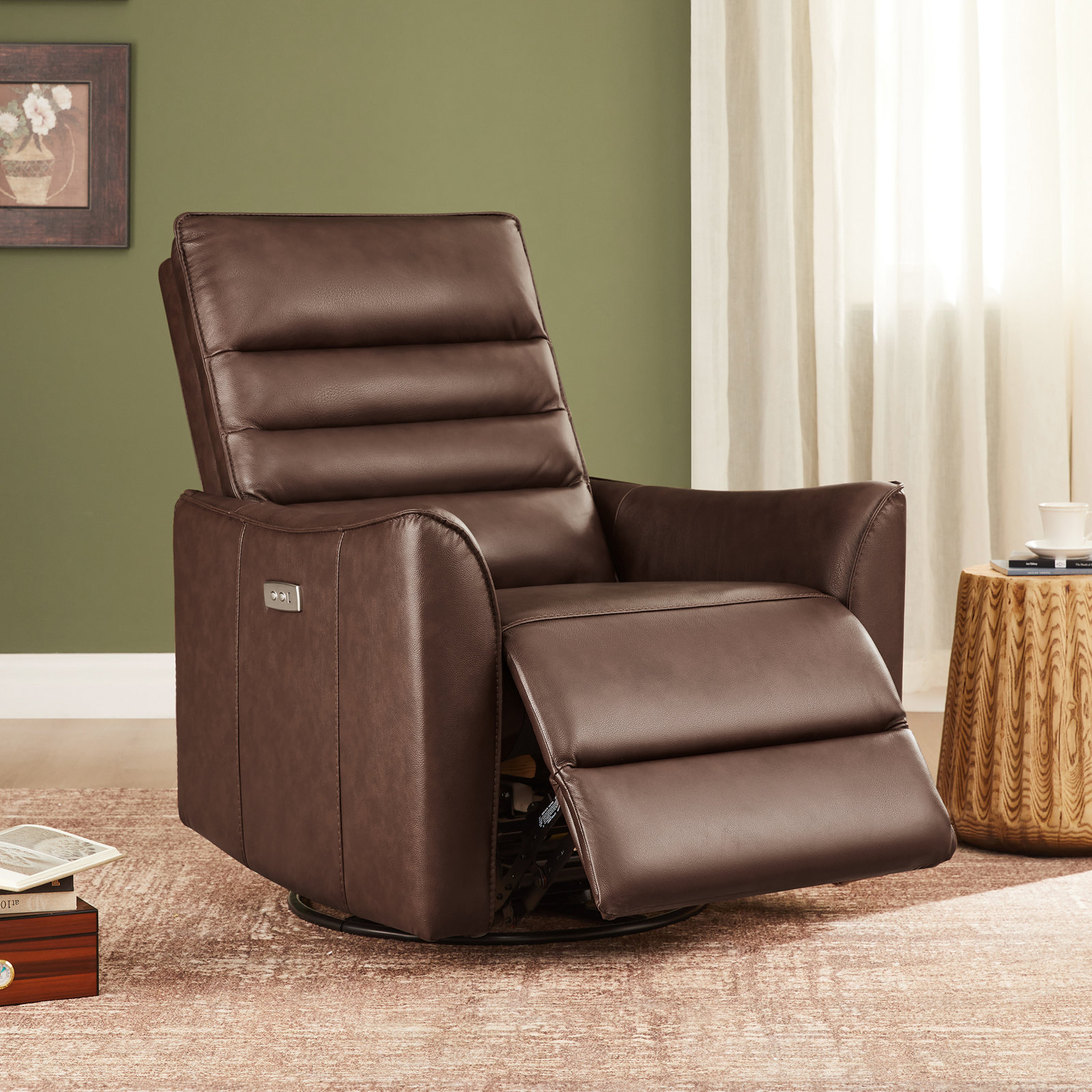 Gabi 33" Genuine Leather Swivel Power Recliner, Impression Cognac Top Grain Leather