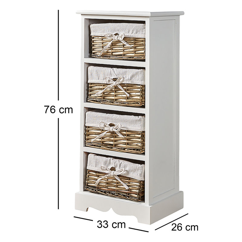 Casey Fully Assembled 4 Basket Drawer Chest, White