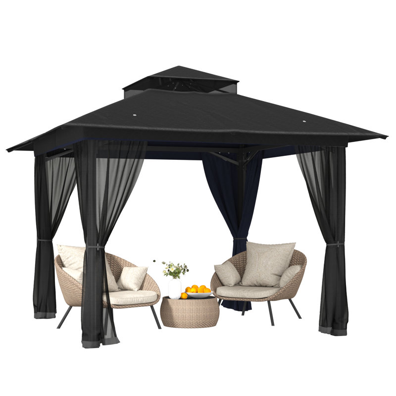 10X10 Gazebo, Outdoor Patio Gazebo With Mosquito Netting, Double Roof Metal Gazebo, Canopy For Backyard Covered Patio, Heavy Duty Gazebo Outdoor For Garden Deck Lawn，Black / Gray / Khaki / Navy Blue
