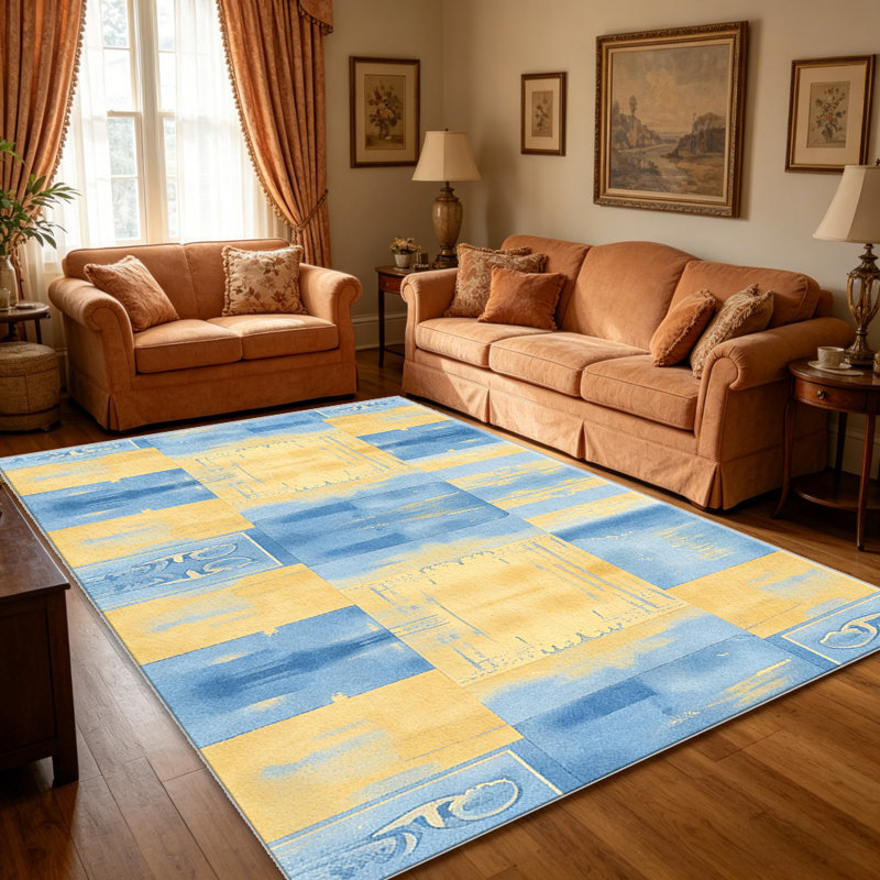 Sunny Blue Abstract Tribal carpet-easy to clean, machine-washable, soft and comfortable; suitable for door mats, kitchens, living rooms, bedrooms, corridors, and laundry areas. Easy to clean, durable carpet for home decoration.