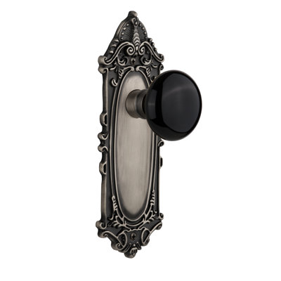 Plaque victorienne avec bouton de porte en porcelaine noire
