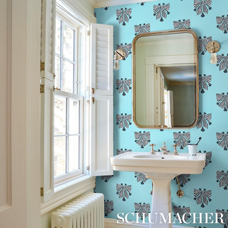 Schumacher x Marian Mcevoy Bow-Wow-Wow Wallpaper, Aqua