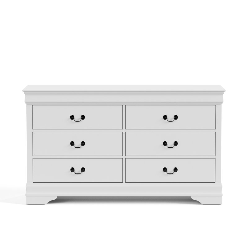 Aberdeen 58.4" W 6-Drawer Wood Dresser, White