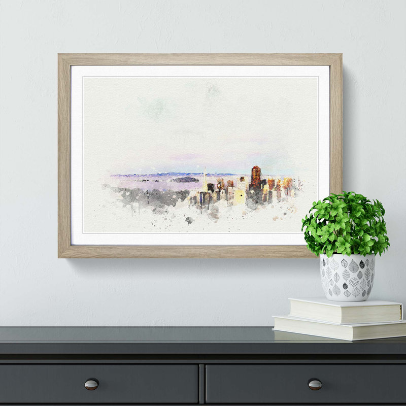 San Francisco Under a Pink Sky in Abstract - Picture Frame Graphic Art Print, Oak, 50cm H x 76cm W x 2cm D