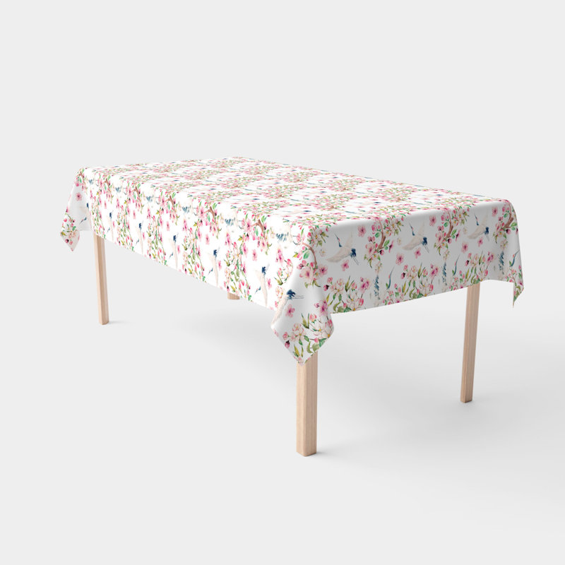 Fabric Textile Products, Inc. Rectangular Tablecloth, 100% Cotton, Cranes & Pink Flowers, 120" x 60"