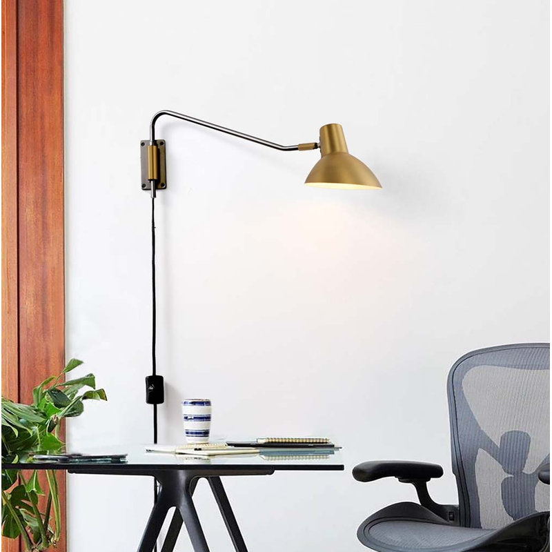 Lampe murale pivotante - Laiton brossé, à brancher, gradateur, Laiton brossé