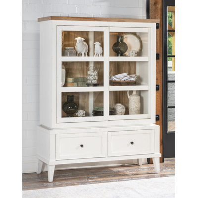 Vitrine (panneau arrière réversible, 2 portes coulissantes, 2 tablettes en verre, 2 rondelles, 2 tiroirs)