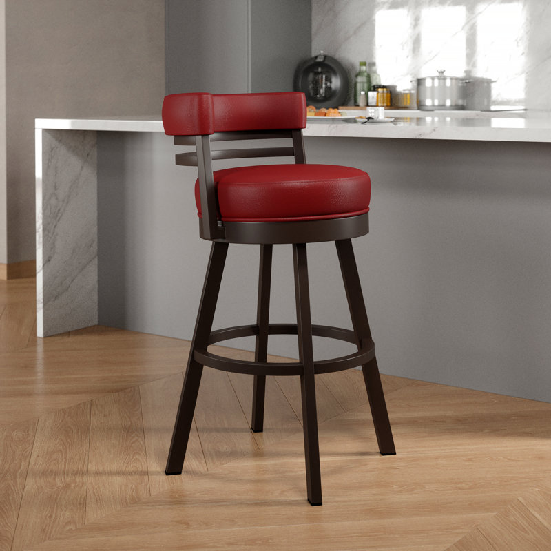 Aureliana Swivel Bar and Counter Stool, Counter Stool (26" Seat Height), Faux Leather-Red, Dark Brown