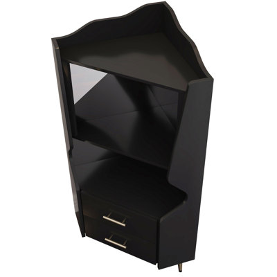 Wooden Corner Bar Cabinet With 2 Open Storage Shelves And 2 Drawers