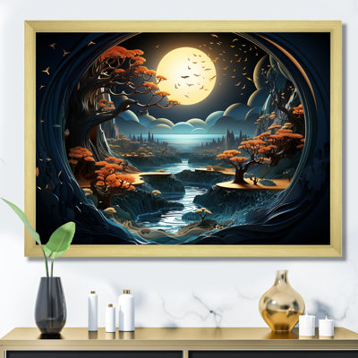 «Dreamy Moonlit Jungle II», art mural abstrait