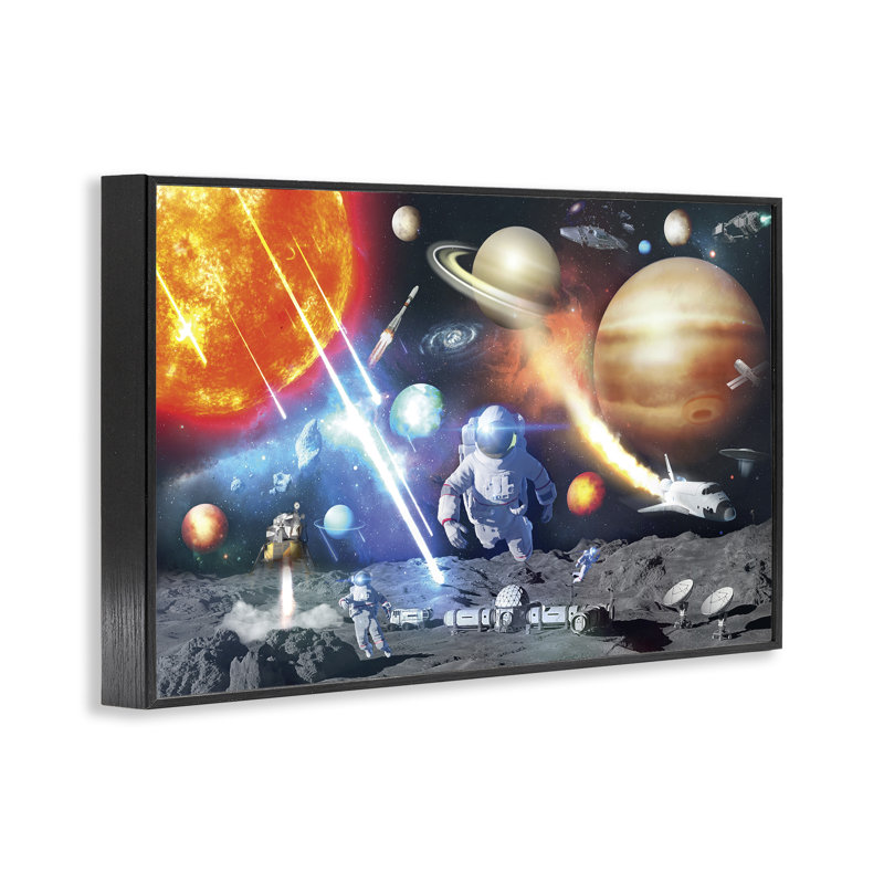 Space & Astronauts Collage Framed Giclee Art by Reinders, 16" H x 24" W, Midnight Black Framed Giclee