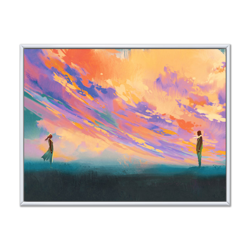 Jeu vidéo Fantasy Couple In Love - Décoration murale moderne sur toile, H 16 po x l 32 po x P 1 po, Cadre flottant blanc