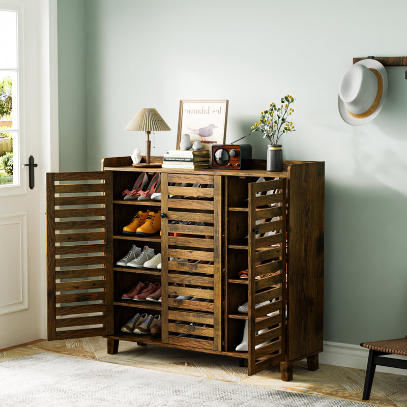 45.67" W 24-Pair Shoe Storage Cabinet with Slatted Doors 