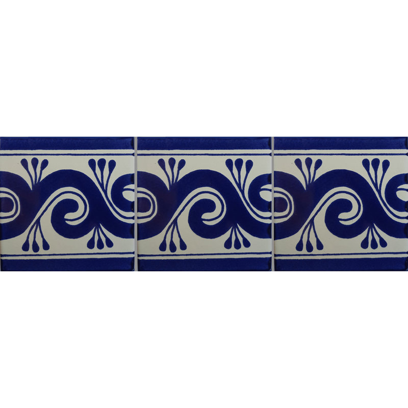 4.2" x 4.2" 9pcs TalaMex Caracol Azul Talavera Mexican Tile