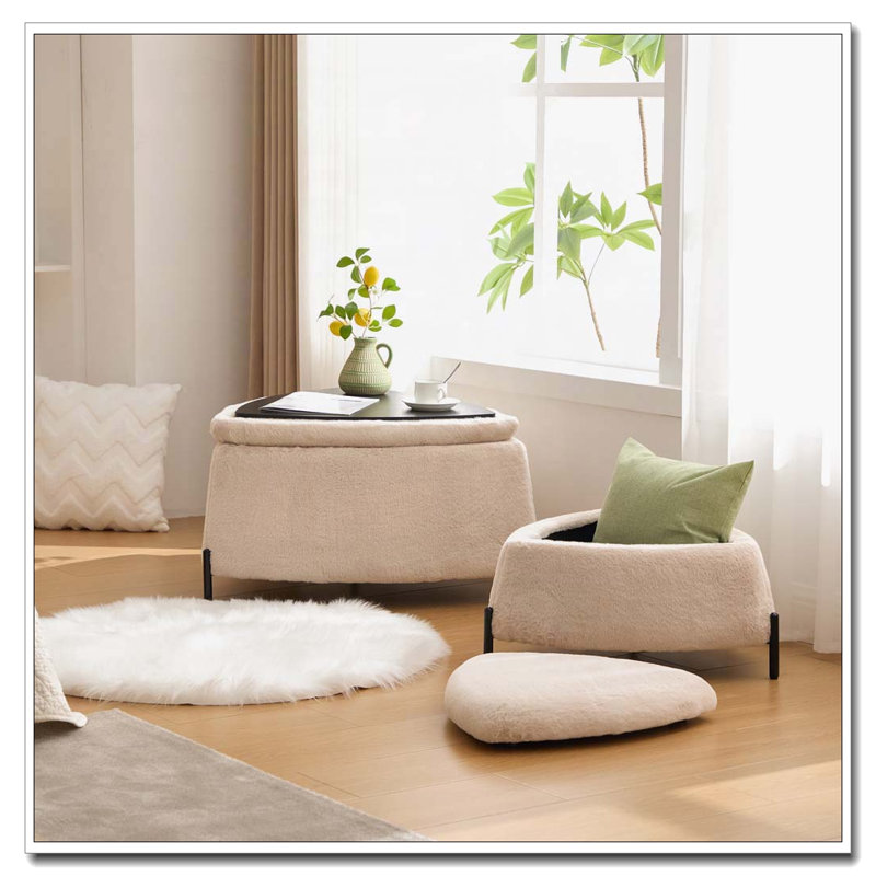 29.9"Wide 2 - Piece Upholstered Storage Ottoman Set, Light Camel