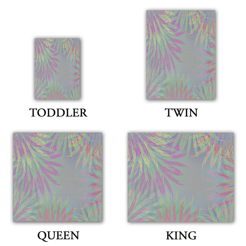 Ensemble de housse de couette laisses, 1 housse simple + 1 taie standard, Mauve / Vert / Jaune