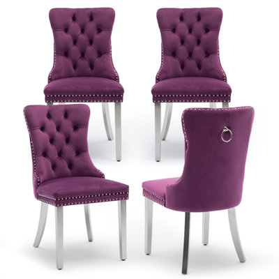 Ensemble de 4 chaises de salle à manger rembourrées en velours avec pieds argentés