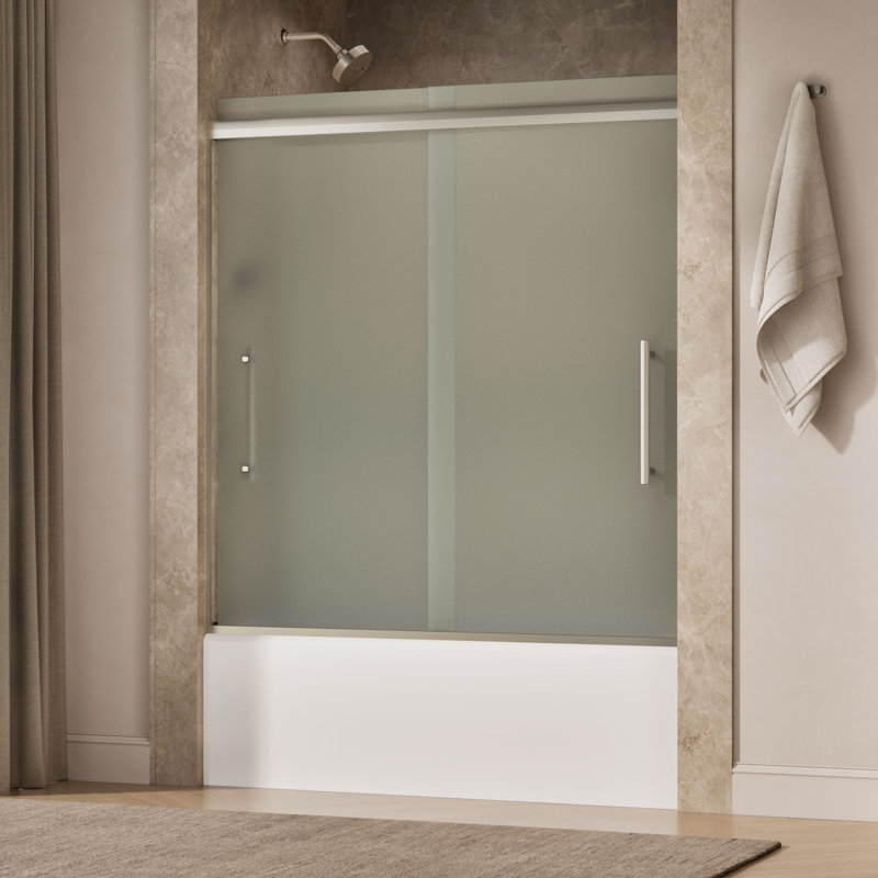 Pleat Frameless Sliding Bath Door, Nickel