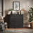 Set of 3 Fluted Modular Sideboard Cabinet with 3 Drawers, Ebony-1838217147