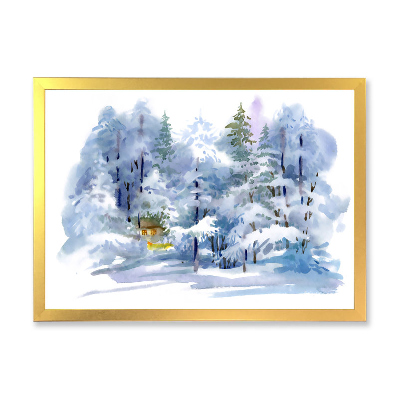 Paysage d'hiver enneigé - Forêt sur toile, Cadre doré, H 31,5 po x l 41,5 po x P 1,5 po