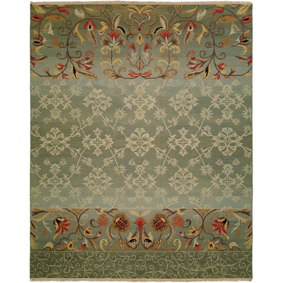 Wool Floral Area Rug in Blue