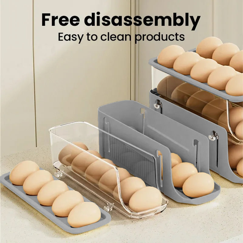Egg Holder For Fridge Auto Rolling Egg Dispenser, Gray