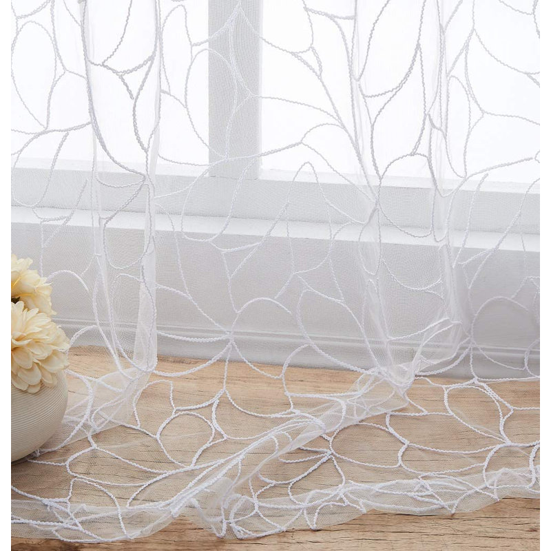 Wander Sheer Double Curtain Panel Pair, White, 30" W x 45" L