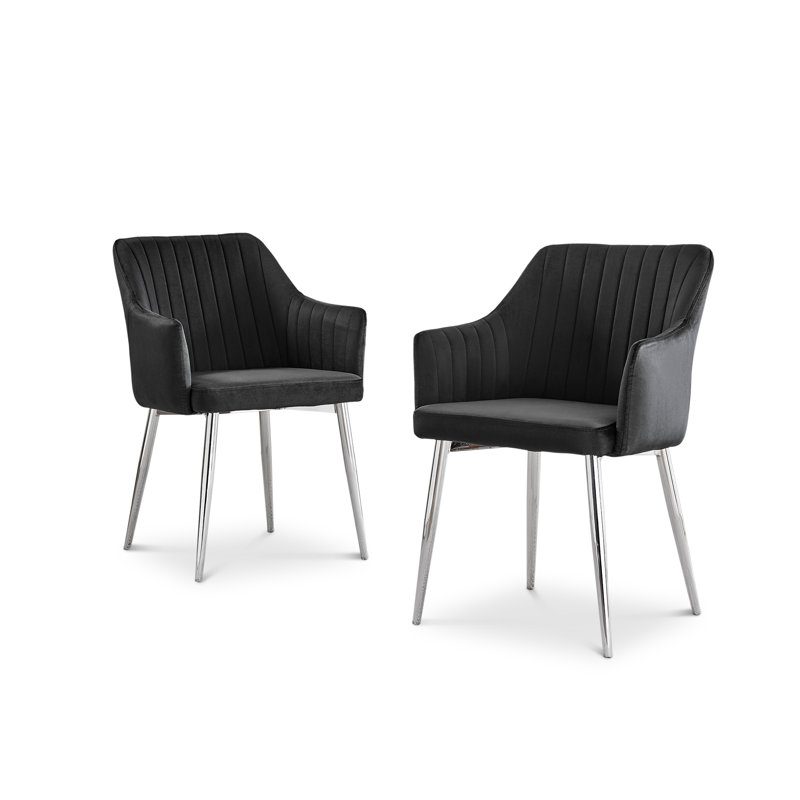 Wethersfield Velvet Upholstered Dining Chairs, Black, Silver