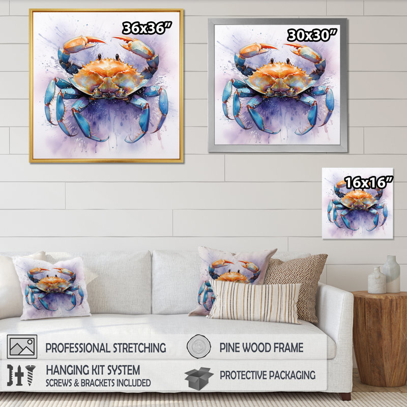 Crab Beachcombers VI sur impression sur toile, Cadre flottant noir, H 30 po x l 30 po x P 1 po