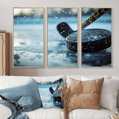 Black Hockey Stick And Rubber Puck I - Sport Hockey Wall Decor Set